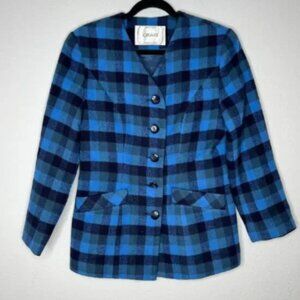 Craig Vintage Japanese Blue & Black Check Up Nylon Wool Jacket Women Size S